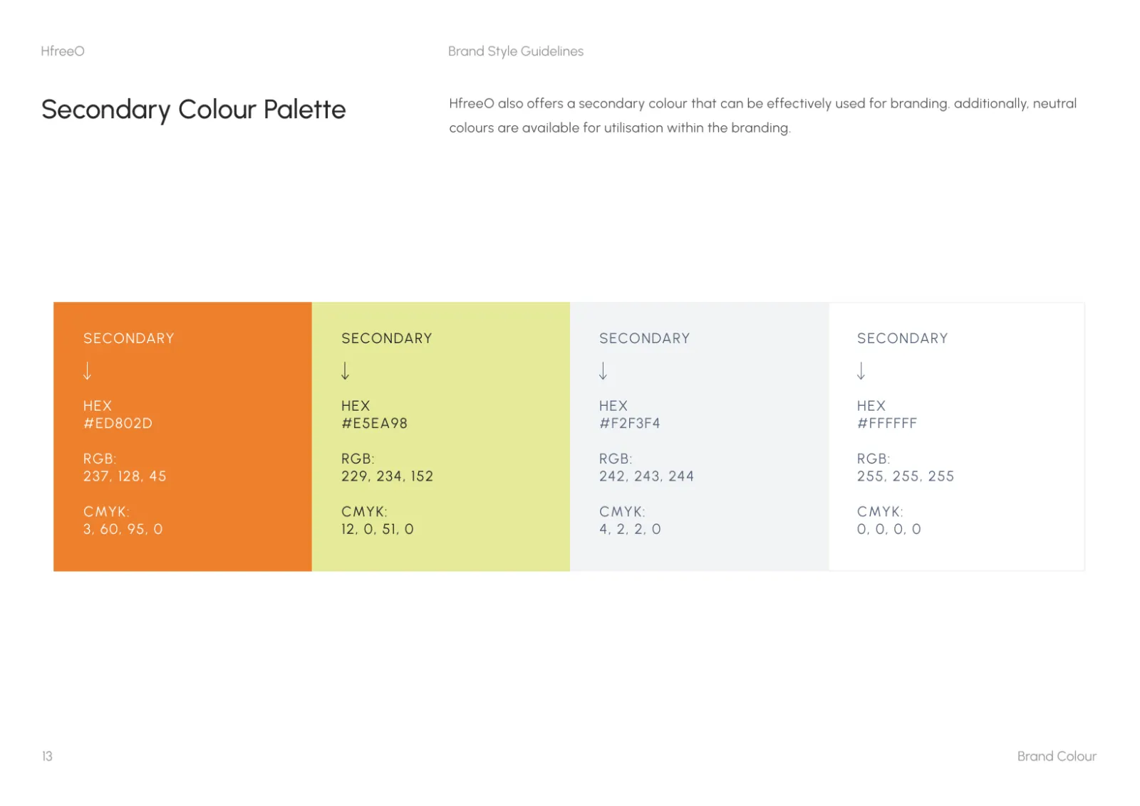 HfreeO secondary colour palette