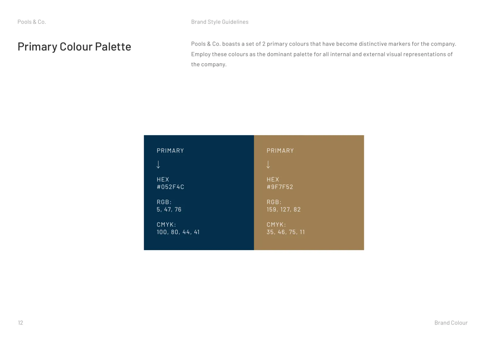 Pools & Co primary colour palette