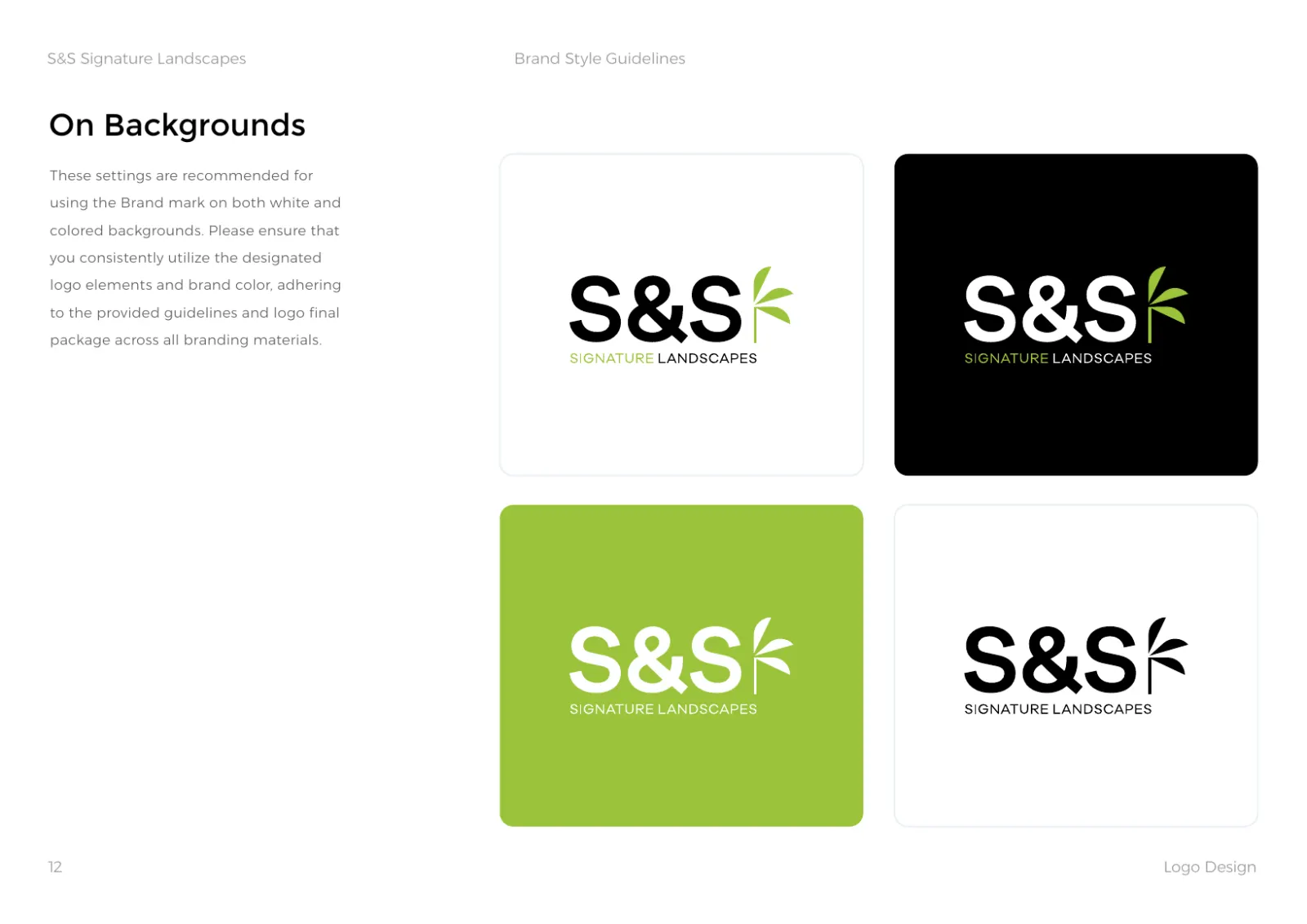 Signature Landscapes logo on light and dark backgrounds