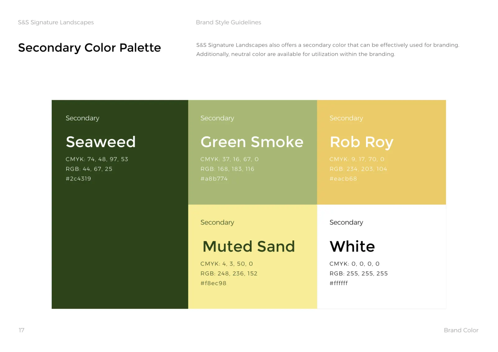 Signature Landscapes secondary colour palette